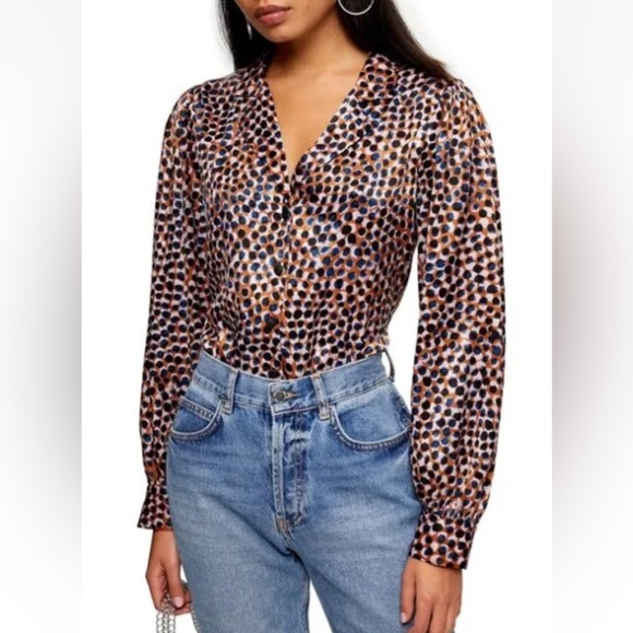 2 for $29 | Topshop Button Down Polka Dot Print Shirt - Picture 1 of 8